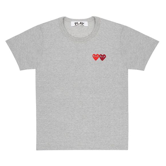 COMME DES GARCONS CDG PLAY DOUBLE HEART EYE LOGO T-SHIRT SIZE LARGE GRAY COLOR - Picture 1 of 5
